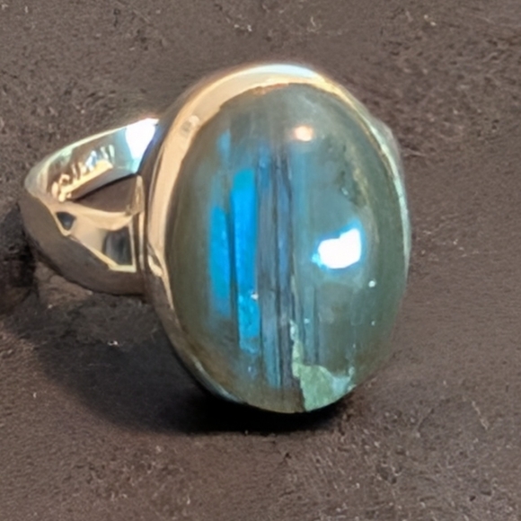 Beautiful Genuine Solid 925 Sterling Silver Ring Natural Labradorite Ring Size 6 - Picture 8 of 13